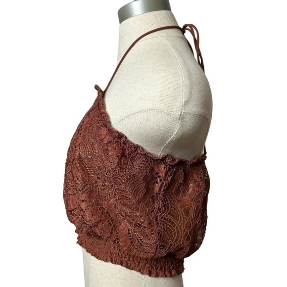 H&M Rust Brown Boho Festival Lace Sleeveless Halter Crop Top Tube Top Size 8 - Picture 7 of 10